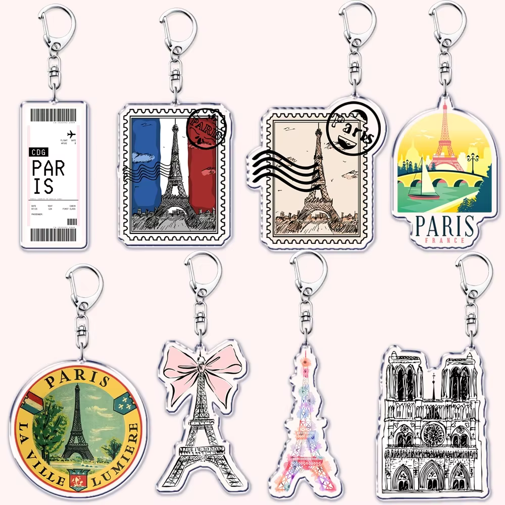 Porte-Clés Rétro de la Tour Eiffel, avec Timbres Français, I Love Paris, Accessoires de Sac, Bijoux, Cadeaux de GérFriends