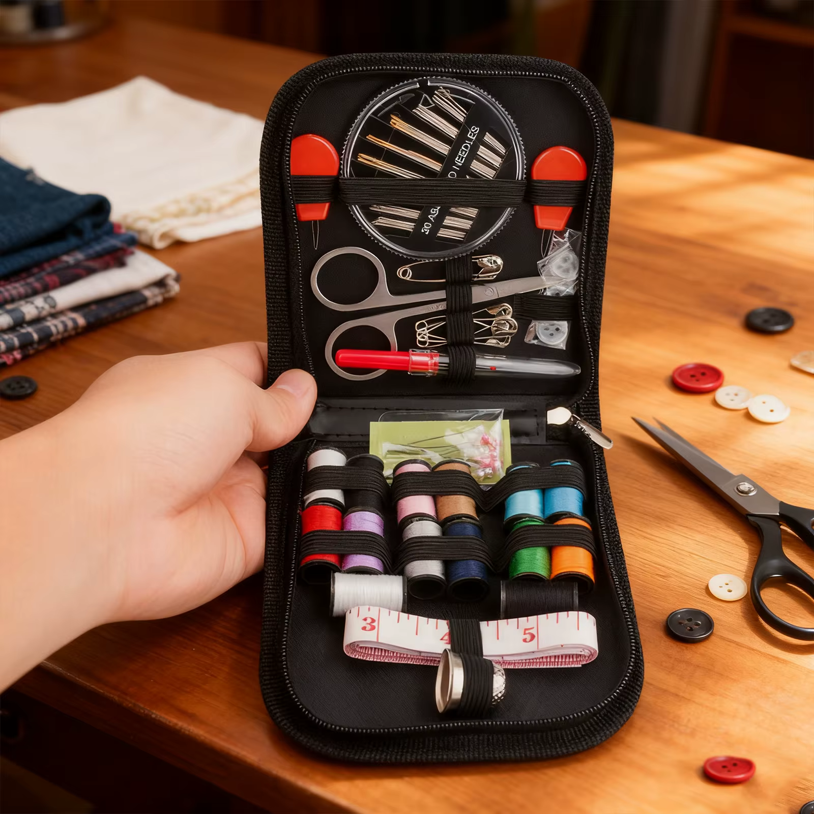 Le kit de couture contient 68 accessoires et est un ensemble de couture de voyage portable adapté aux débutants, aux adultes et aux familles, comprenant
