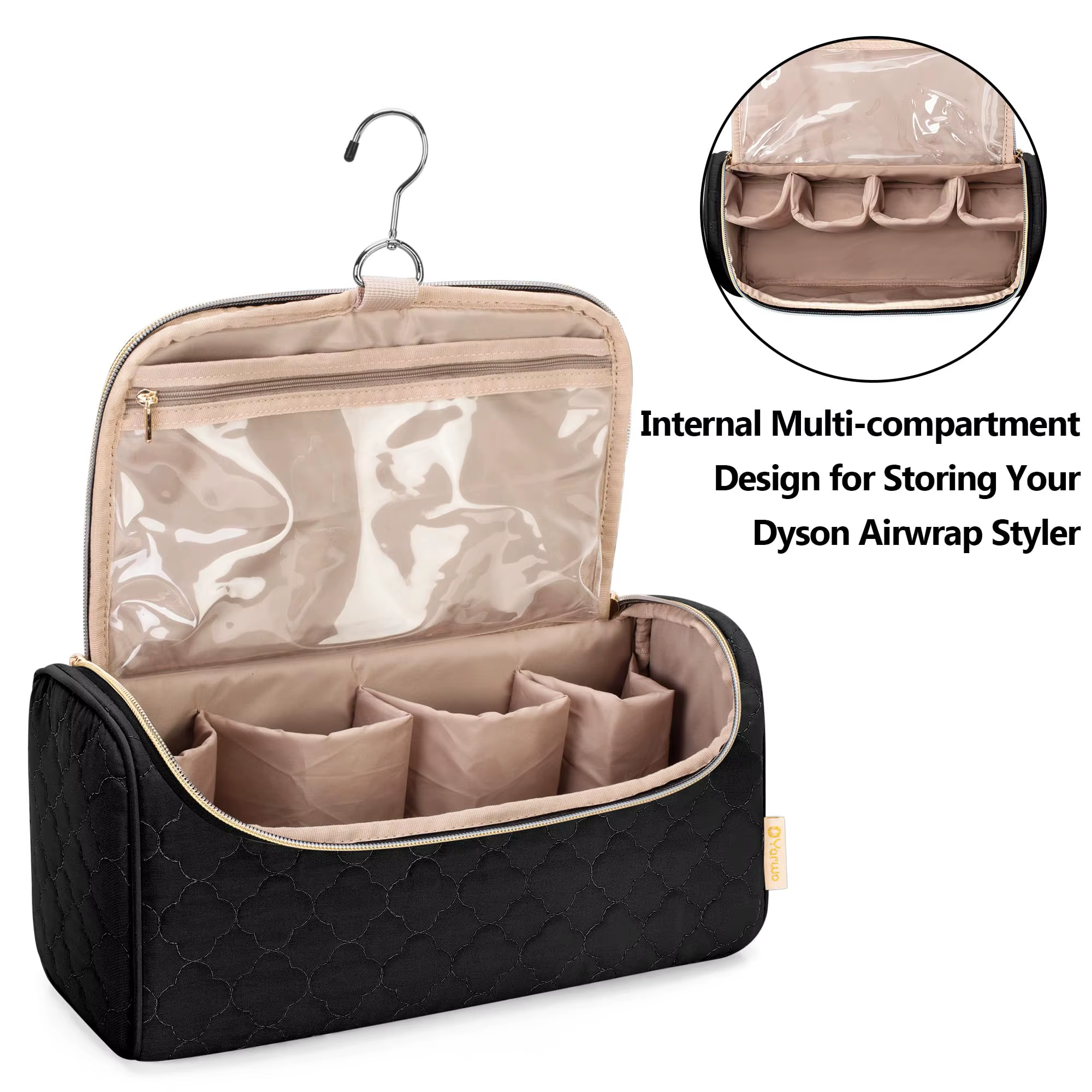 Étui de voyage compatible pour Dyson Airwrap Multi-Styler tous les modèles et accessoires, sac de rangement portable avec crochet de suspension noir