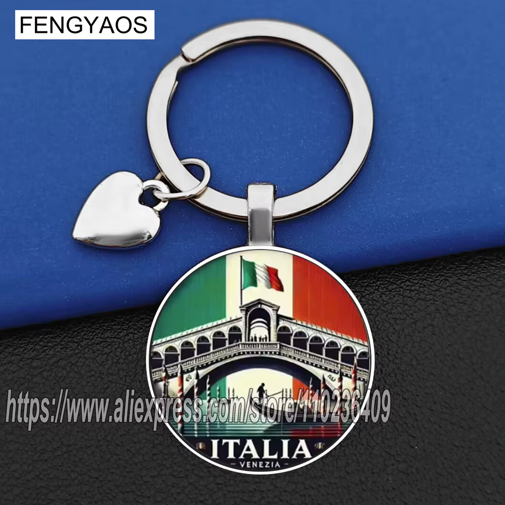 Porte-clés de voyage italien, tour pendante du colisée de Rome et du Pisa, porte-clés drapeau italien, carte italienne, cadeau Souvenir
