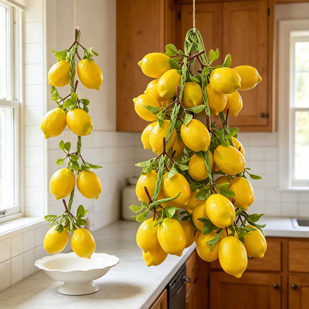 Brochettes de citrons artificiels, modèles de fruits simulés réalistes, pour les vitrines de maison, les fêtes de fin d'année, les décorations suspendues de ferme.