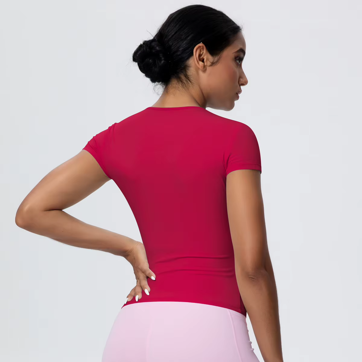 Femme couleur unie haut d'entraînement T-Shirt séchage rapide respirant à manches courtes sport de gymnastique course