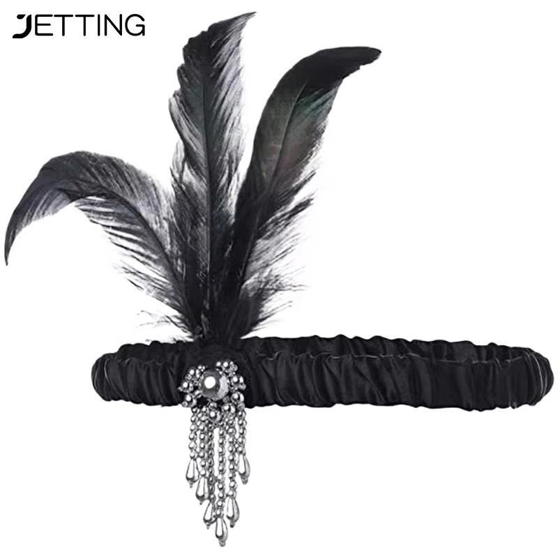 Accessoires pour cheveux noirs pour femmes, bandeau perlé rétro Gatsby des années 1920, couvre-chef de fête unique pour dames, bandeau en plumes