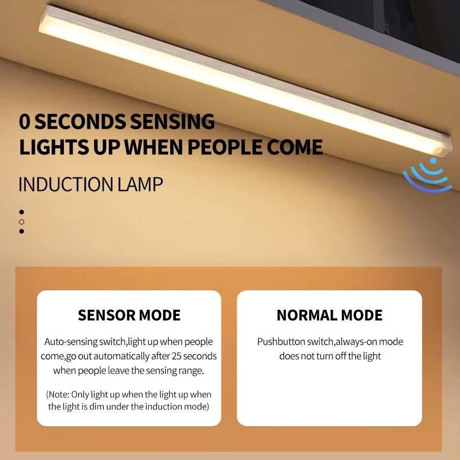 Veilleuse LED sans fil avec capteur de mouvement, lampe Rechargeable par USB, barre lumineuse sous-meuble, cuisine, garde-robe, chambre à coucher, couloir