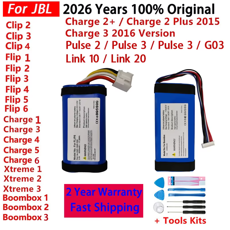 Batterie d'origine 2026 pour enceintes JBL Link 10 20, JBL Charge, Boombox, Flip, Pulse, Xtreme 1 2 3 4 5 6 – Expédition rapide