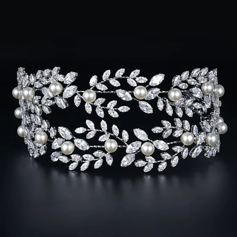 Accessoires pour cheveux de mariage, bandeau de mariée, diadèmes en cristal CZ, perles, diadèmes et couronnes de mariée élégantes, couvre-chef pour fête d'anniversaire pour femmes
