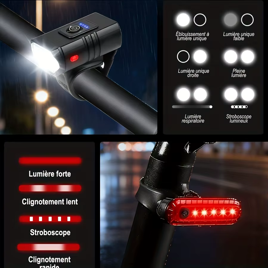 Lampe avant de vélo rechargeable par USB avec affichage de puissance, éclairage LED étanche pour vélo, phare de vélo, accessoires de cyclisme