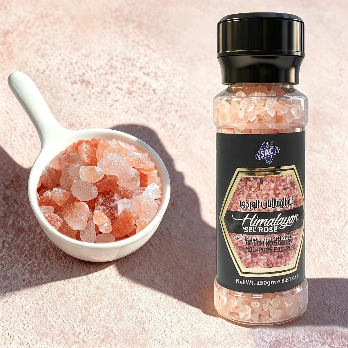 Bouteille de 250 g (8,81 oz) de sels de bain, sel rose de l'Himalaya, sel grossier - Idéal pour les bains ou les bains de pieds et autres utilisations.
