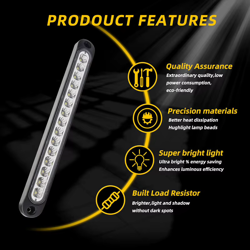 Barre lumineuse de position latérale LED pour camion, 12V-24V, feu stop, voyant d'avertissement pour remorque, indicateur externe automatique, feu arrière 15SMD