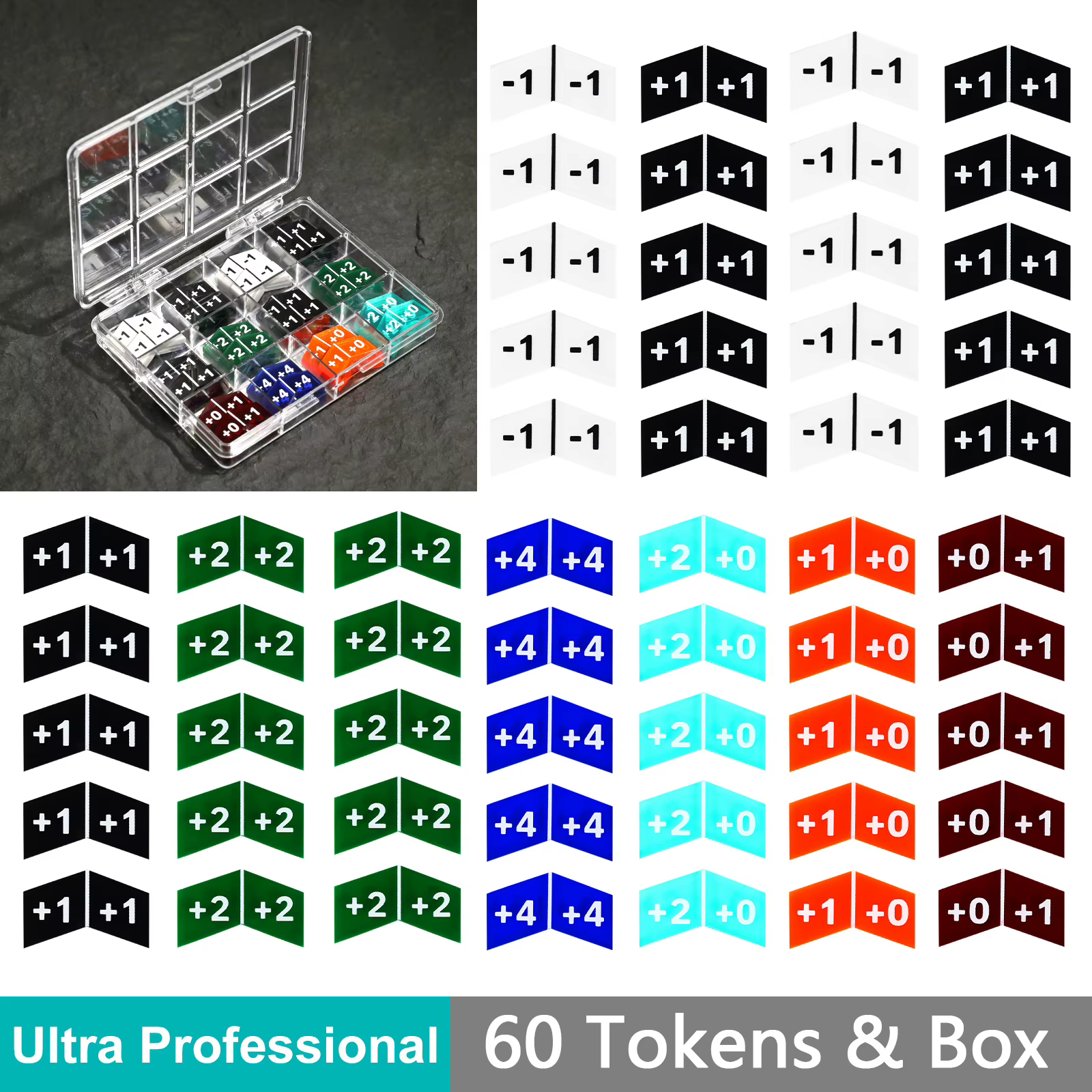 Jeu de jetons de compteur de mots clés MTG, 60 pièces, pour Magic The Gathering, cartes MTG CCG, accessoires de jeu, jouet avec étui