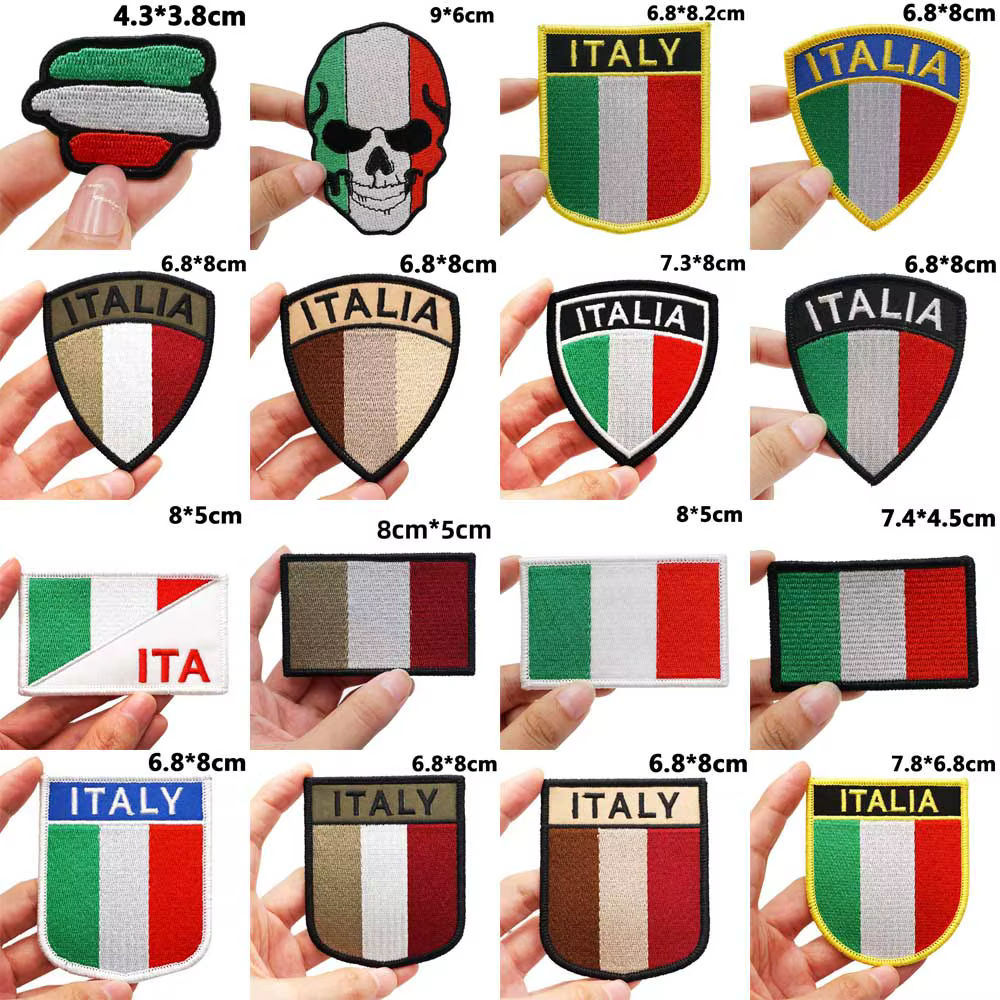 Patchs de broderie tactiques drapeau italien pour sacs à dos et vêtements, accessoires militaires avec support à crochet ou dos en fer