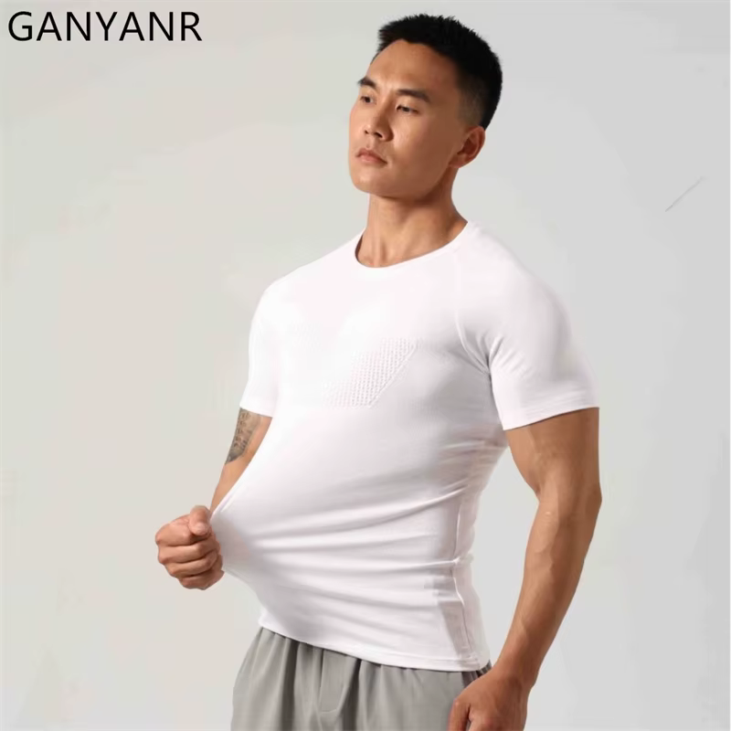 GANYANR hommes course T-shirt vêtements de sport à manches courtes