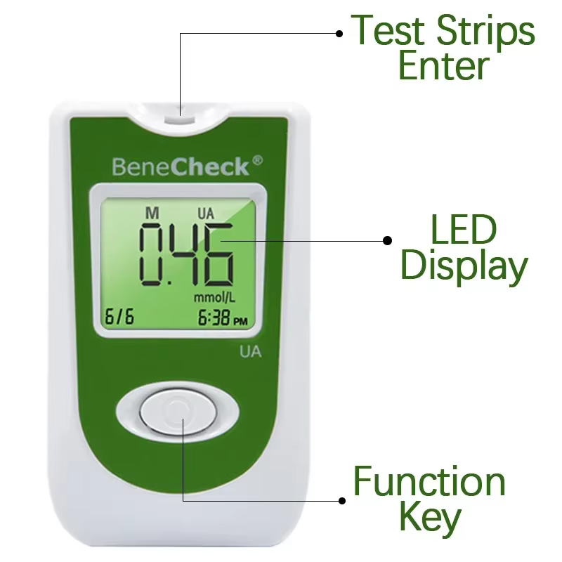 BeneCheck – lecteur automatique d'acide urique, 10/25 pièces, bandelettes de test et aiguilles de ponction pour la mesure de l'acide urique, moniteur de goutte monochrondroïtique inclus!