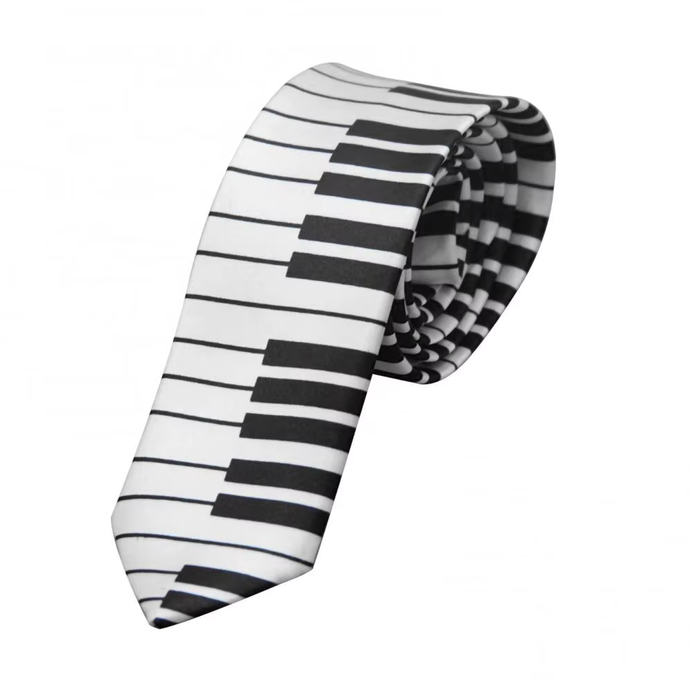 Accessoire de cravate pour hommes, classique, slim, noir et blanc, touches de Piano, mince et étroit, cadeau de fête de mariage, cadeau pour passionné de musique