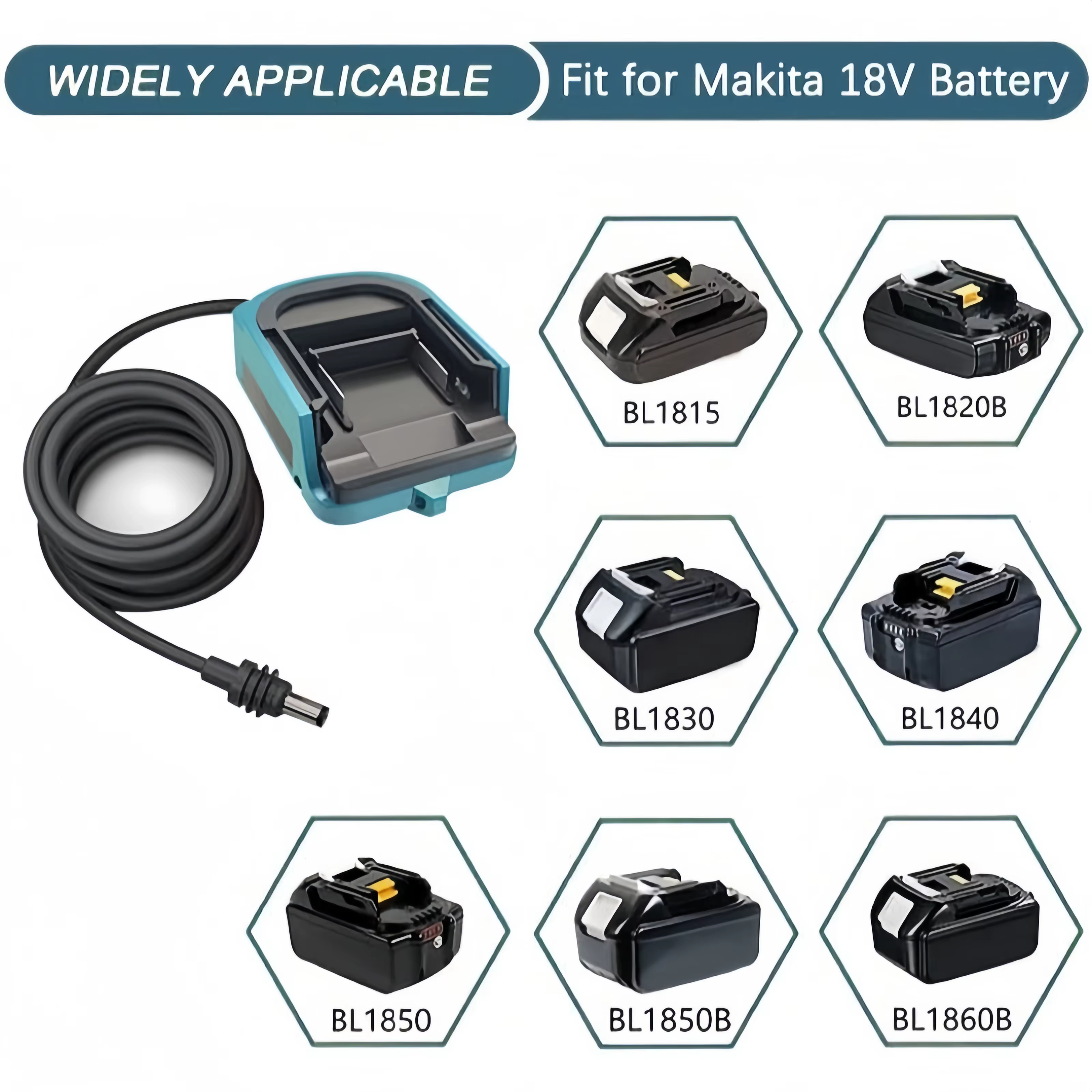Câble de chargeur avec interrupteur, Mini adaptateur compatible avec la batterie Makita 18V, câble d'alimentation CC 3,3 pieds 18AWG, accessoires de prise