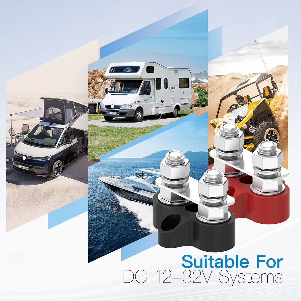Bloc de Distribution d'énergie de batterie 12V 200a, bornier à double goujons de 5/16 pouces, bloc de jonction de barre omnibus pour voiture et bateau marin