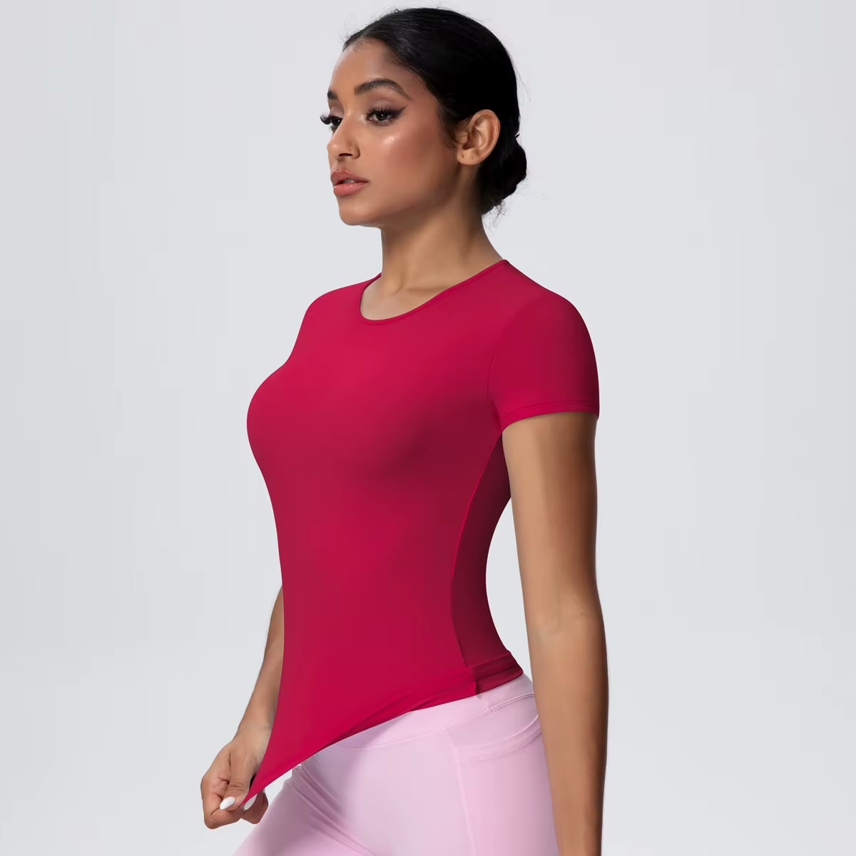 Femme couleur unie haut d'entraînement T-Shirt séchage rapide respirant à manches courtes sport de gymnastique course