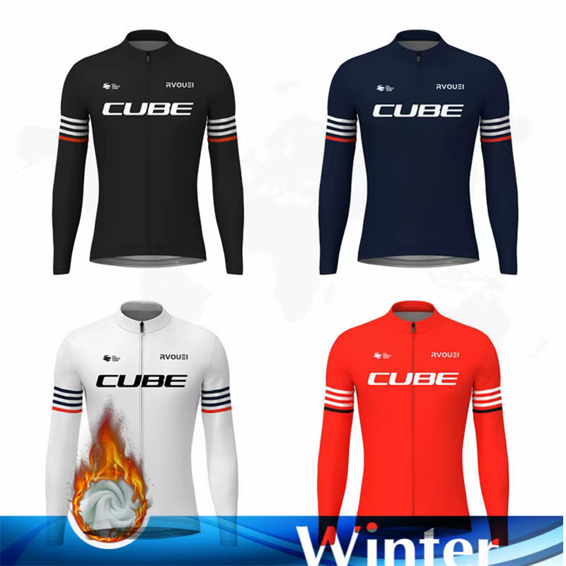 Hiver thermique polaire cyclisme maillot sport vélo Rvouei Cube Pro équipe montagne