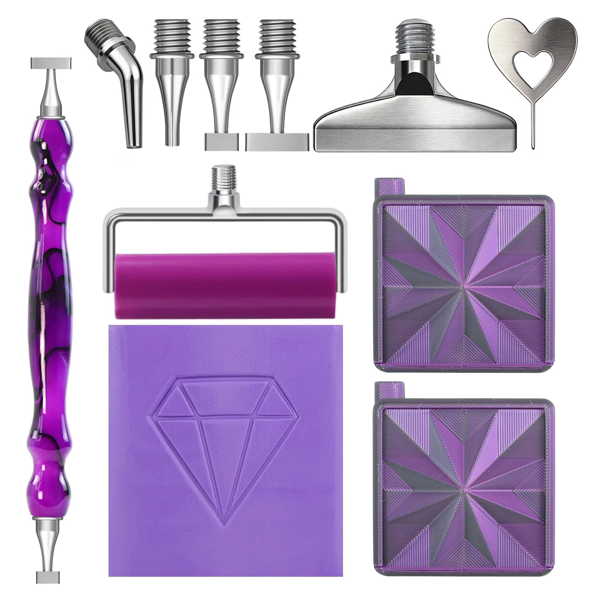 Outils de peinture au diamant DIY (avec pointes fines en acier filetées, pointes multiples 1/2/4 et pointes courbes), accessoires, plateau de peinture au diamant, rouleau, argile pour peinture au diam