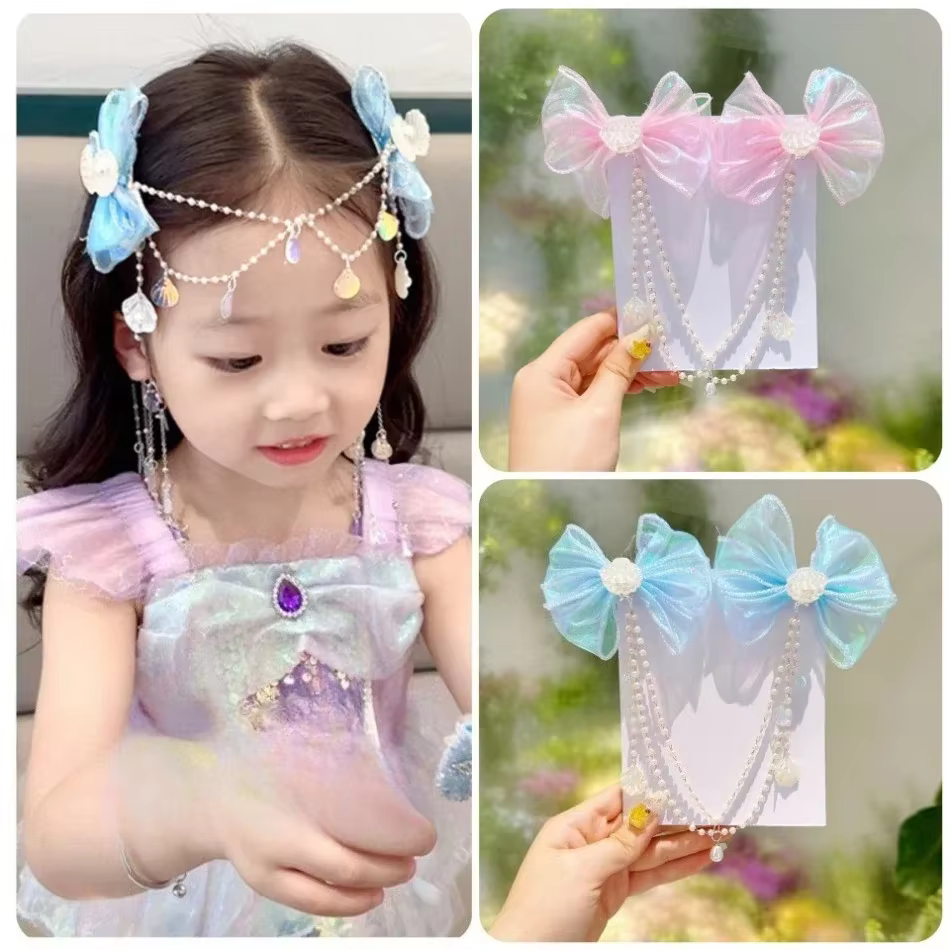 Bébé filles mignon sirène princesse perle gland arc front chaîne pince à cheveux enfants cheveux accessoires filles Super pince à cheveux TM04