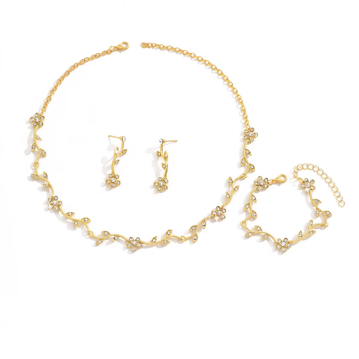 Ensemble de bijoux pour femme 4 pièces : collier, boucles d'oreilles et bracelet, accessoire pour mariage et fête