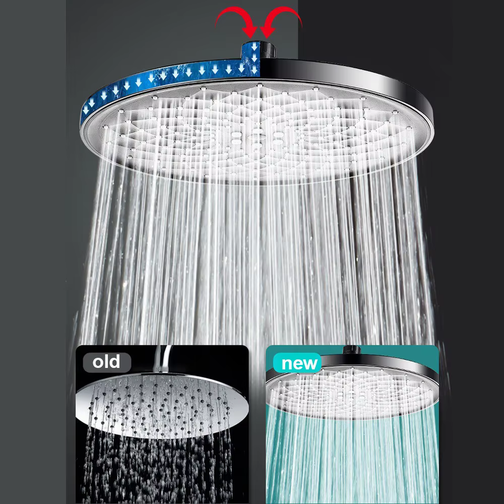 Pommeau de Douche Noir à Grand Débit Rond, Pulvérisateur de Pluie à Charge Smile ABS 360, Accessoires HOShower Réglables