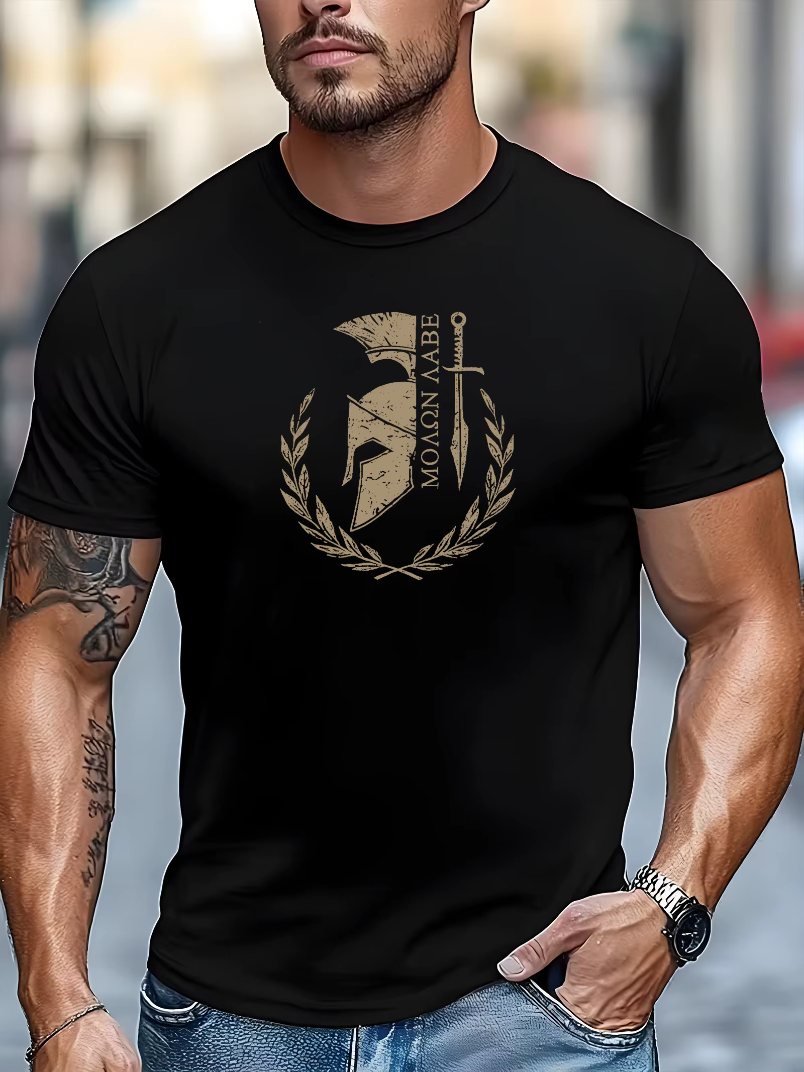 T-shirt décontracté pour homme avec imprimé Spartan Spirit et guerrier spartiate