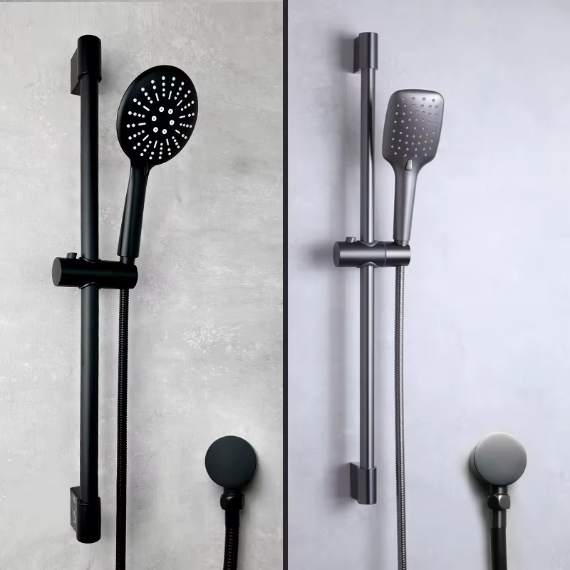 Ensemble de douche à main coulissante avec 3 fonctions, douche à main avec connecteur de barre coulissante, tuyau de 1.5m, fixation cascade de salle de bains, Chrome noir Wal
