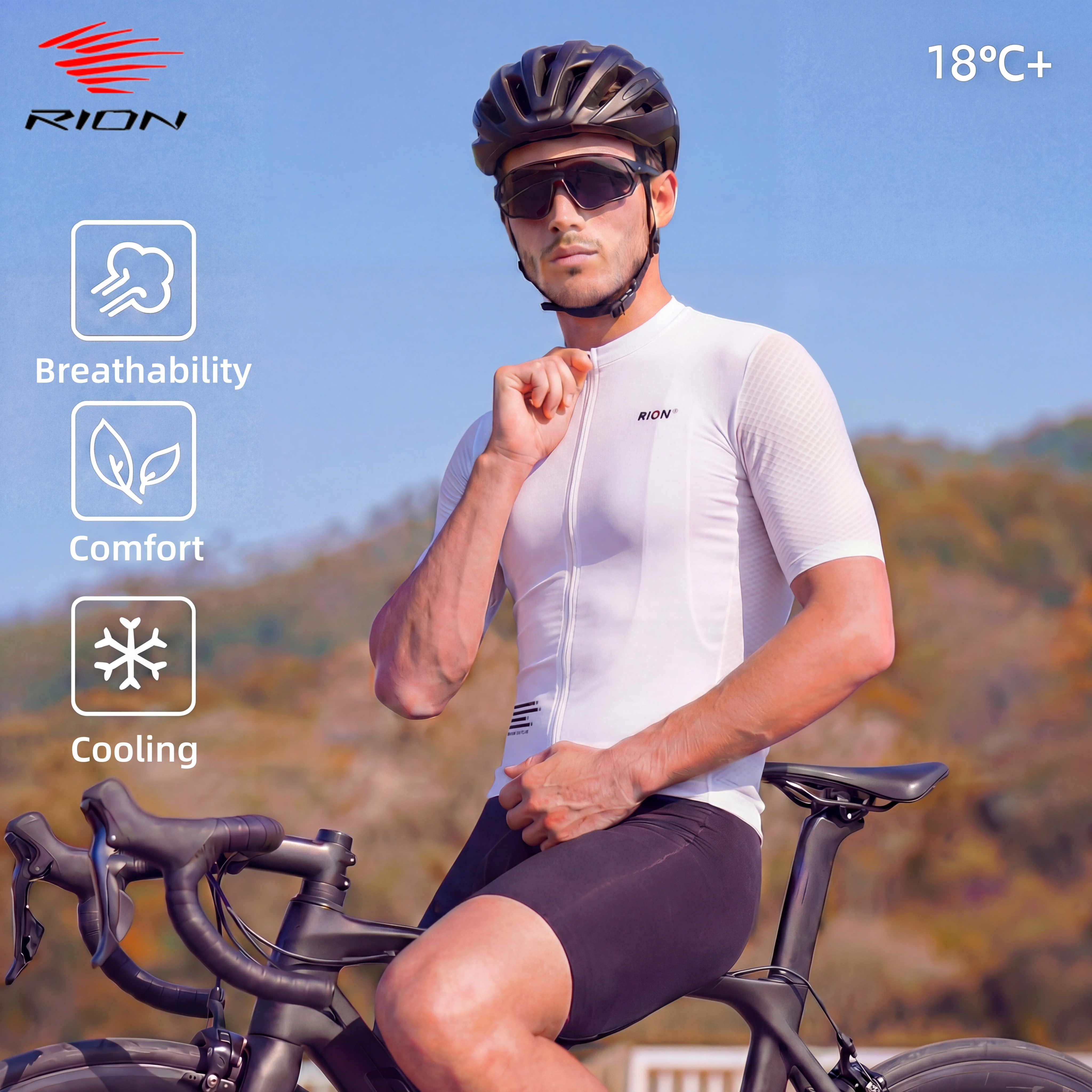 RION Maillot de cyclisme pour hommes respirant à séchage rapide coupe ajustée à manches courtes sans couture