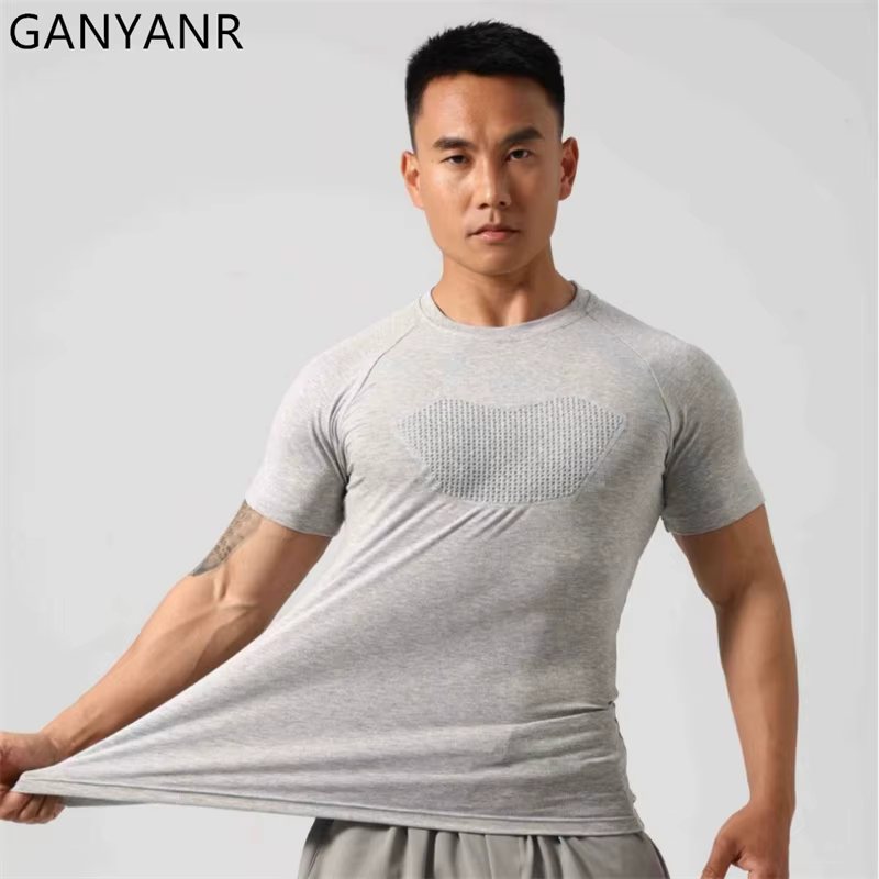 GANYANR hommes course T-shirt vêtements de sport à manches courtes