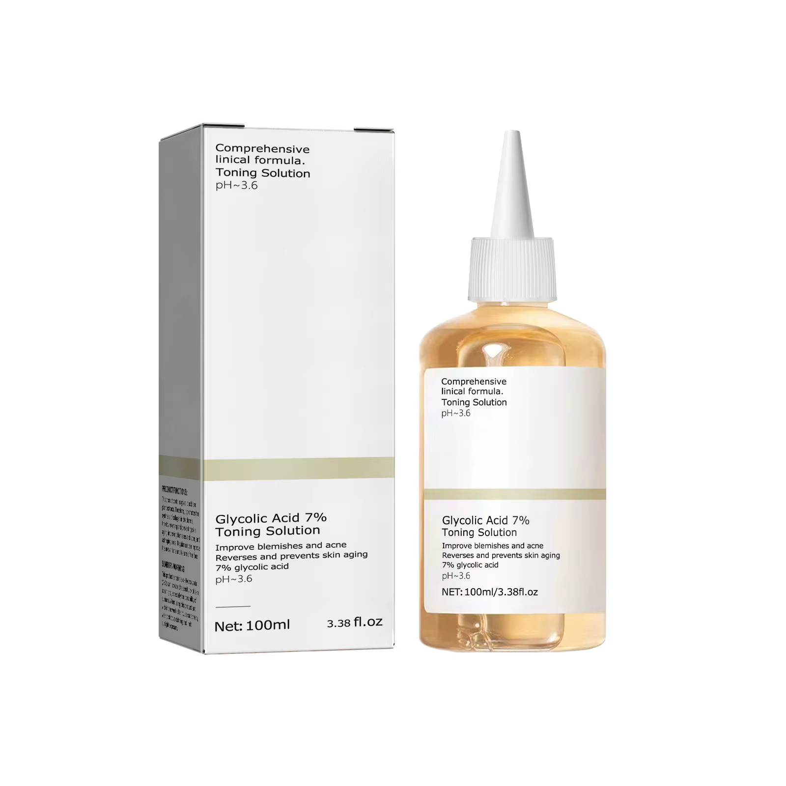 Tonique facial à l'acide glycolique à 7 %, 100 ml, exfoliant doux, nettoie les pores, lisse la peau, anti-âge, eau tonifiante