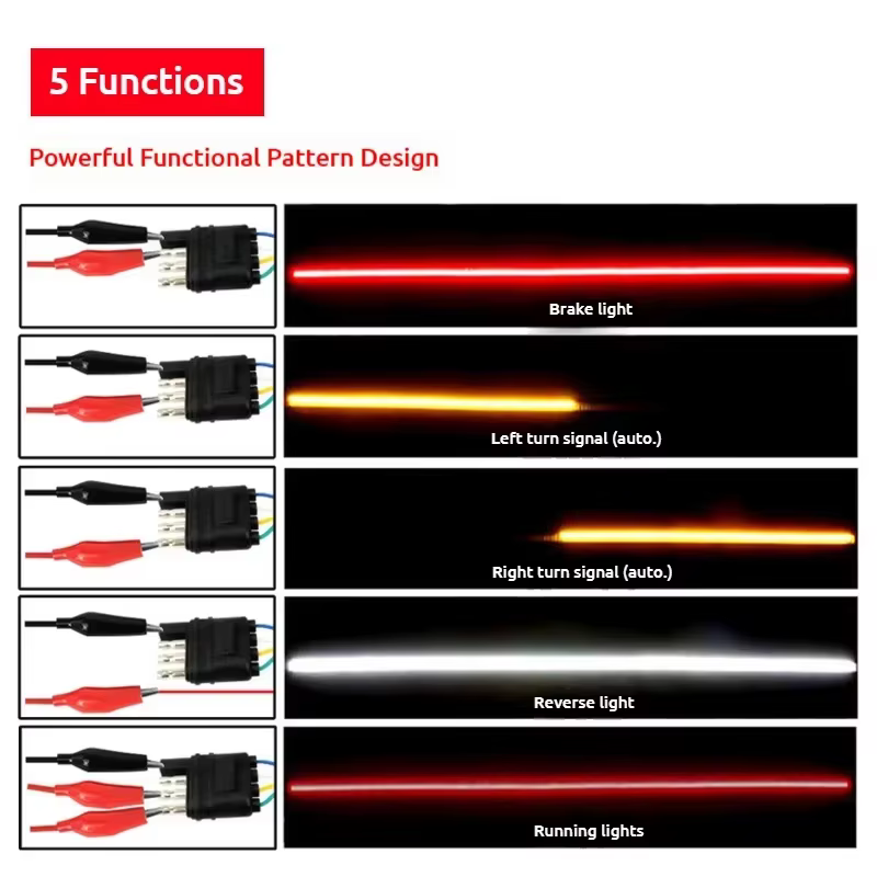 Barre lumineuse LED pour hayon de camion, 5 fonctions : clignotant, feux de circulation, feux de freinage, feux de recul, feux de détresse, 60 pouces, pour pick-up, SUV, remorque