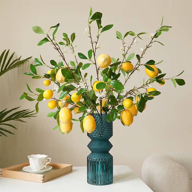 Branches de citron avec Simulation de fruits, plantes vertes fraîches, décoration de maison, accessoires Photo, Arrangement de fleurs de fruits en plastique, fausse fleur