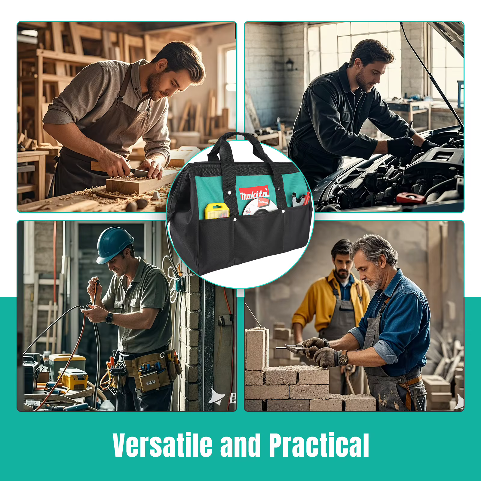 Kit d'outils portatifs Makita, tissu Oxford double couche, sac d'électricien en fil d'acier, imperméable et anti-chute 368-1