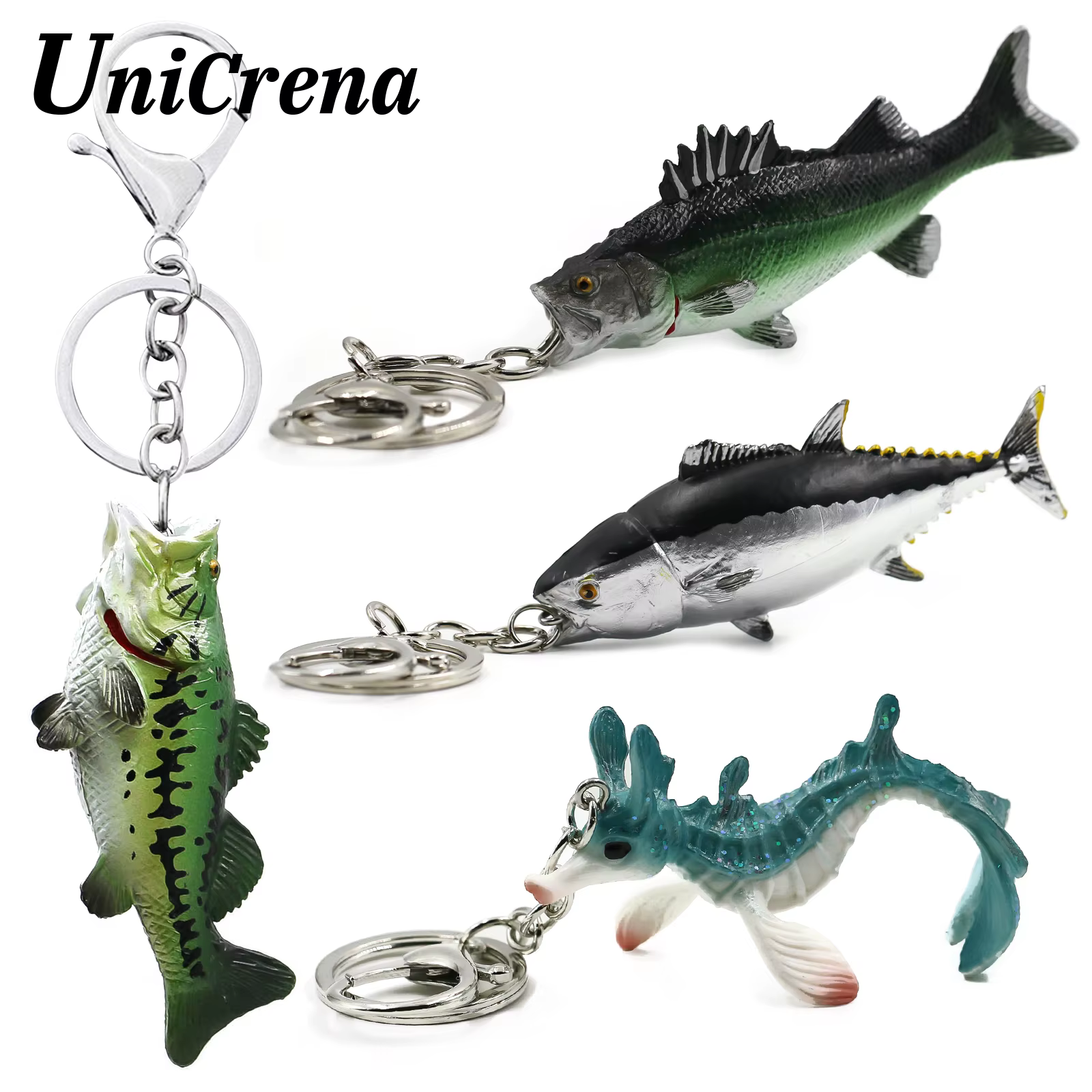 Porte-Clés Poisson Créatif Fait Main (Truite/Vivaneau/Thon/Saumon/Bar) - Étui Anneau Organisateur de Clés Thème Pêche