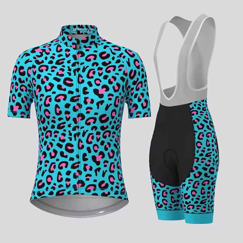 Ensemble de maillot de cyclisme imprimé léopard nickel é pour femme