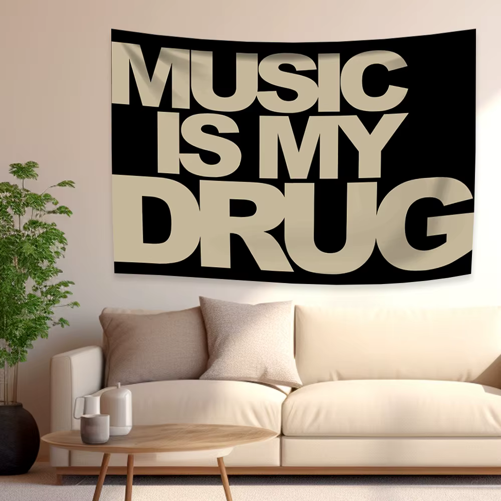 90X150CM la musique est mes gouttes musique abstraite dessin animé Art drapeau tapisserie tenture murale chambre Bar esthétique chambre décor