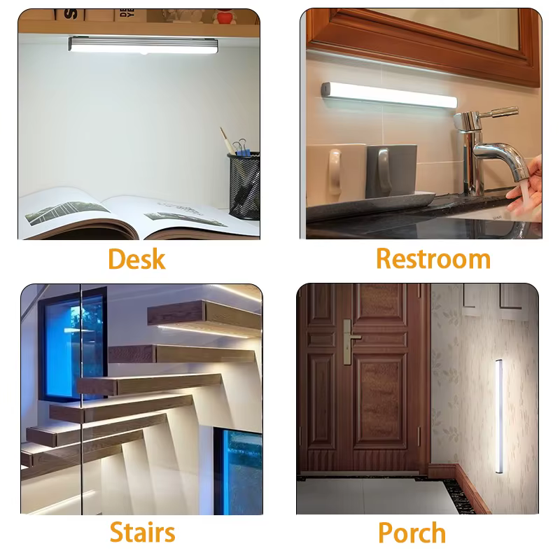Veilleuse LED sans fil avec détecteur de mouvement, type C, aste, armoire, lampe de garde-robe, rétroéclairage d'escalier pour cuisine