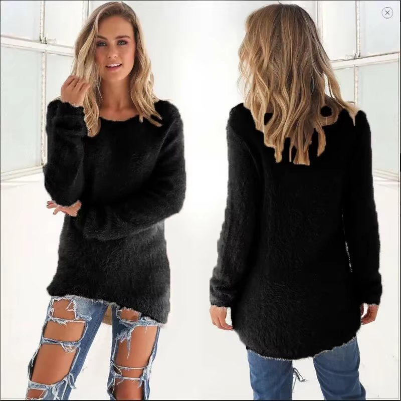 Pull en coton chaud monochrome pour femme