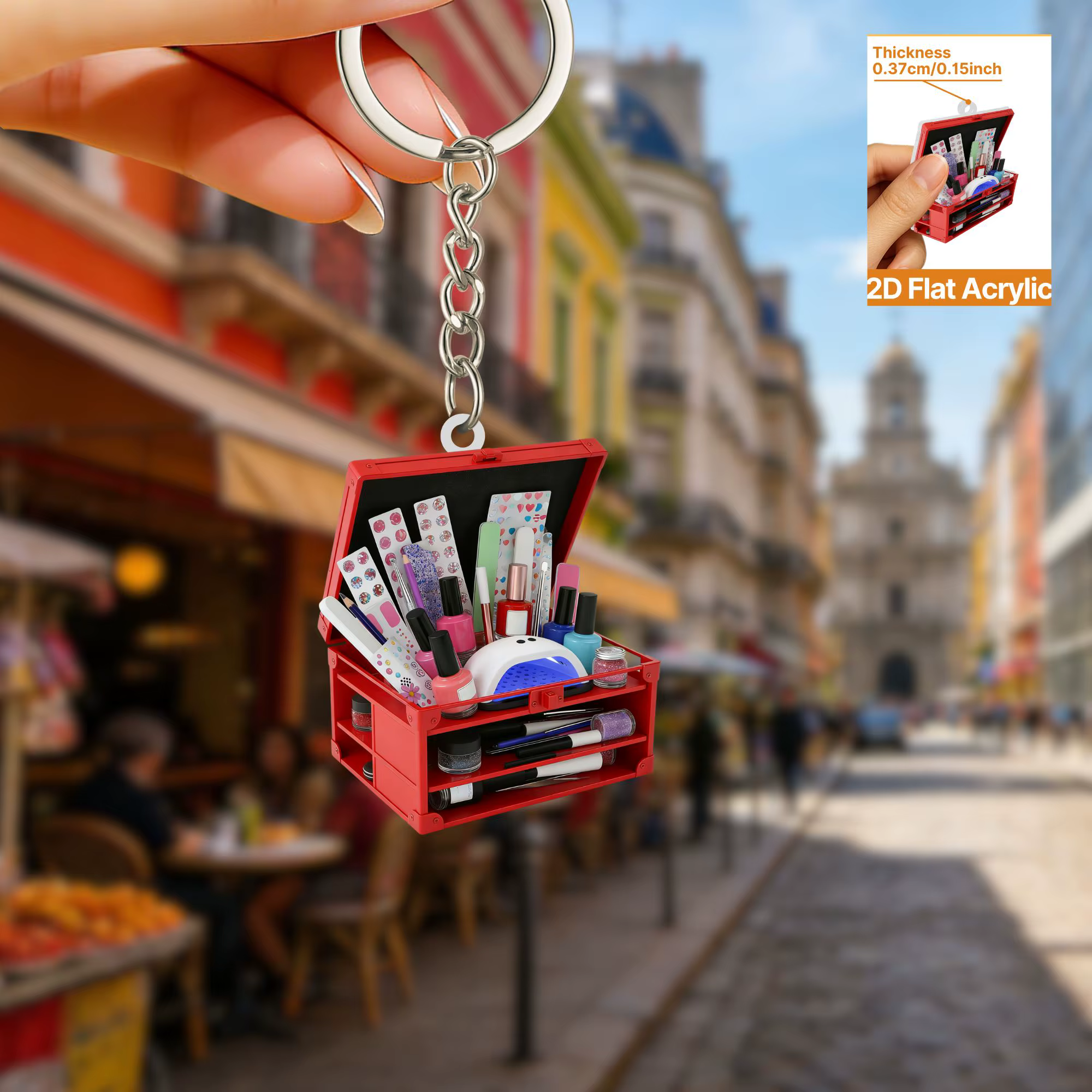 Kit de manucure 2D en acrylique plat, accessoire charmant pour les techniciennes en ongles et les amateurs de beauté, à porter dans les sacs à dos, sur les clés ou comme rétroviseur de voiture