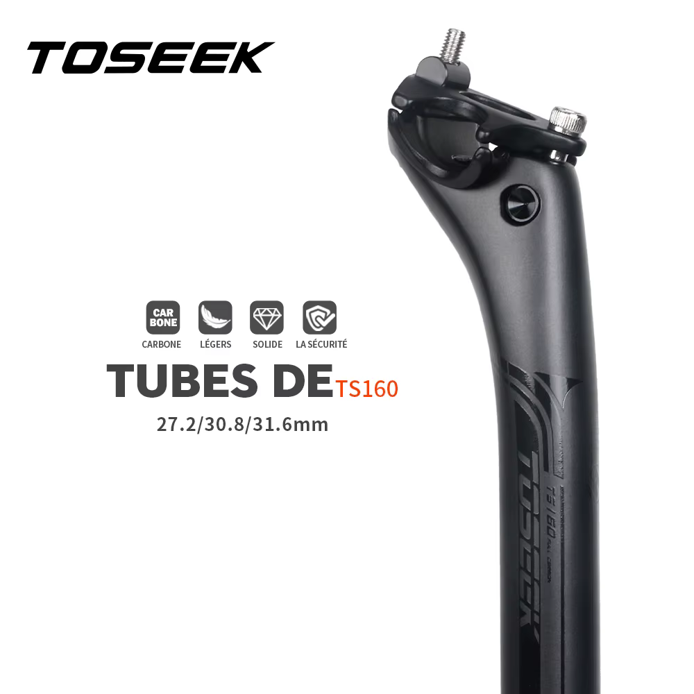 TOSEEK tige de selle en carbone 27.2 31.6mm longueur 400mm noir mat vtt