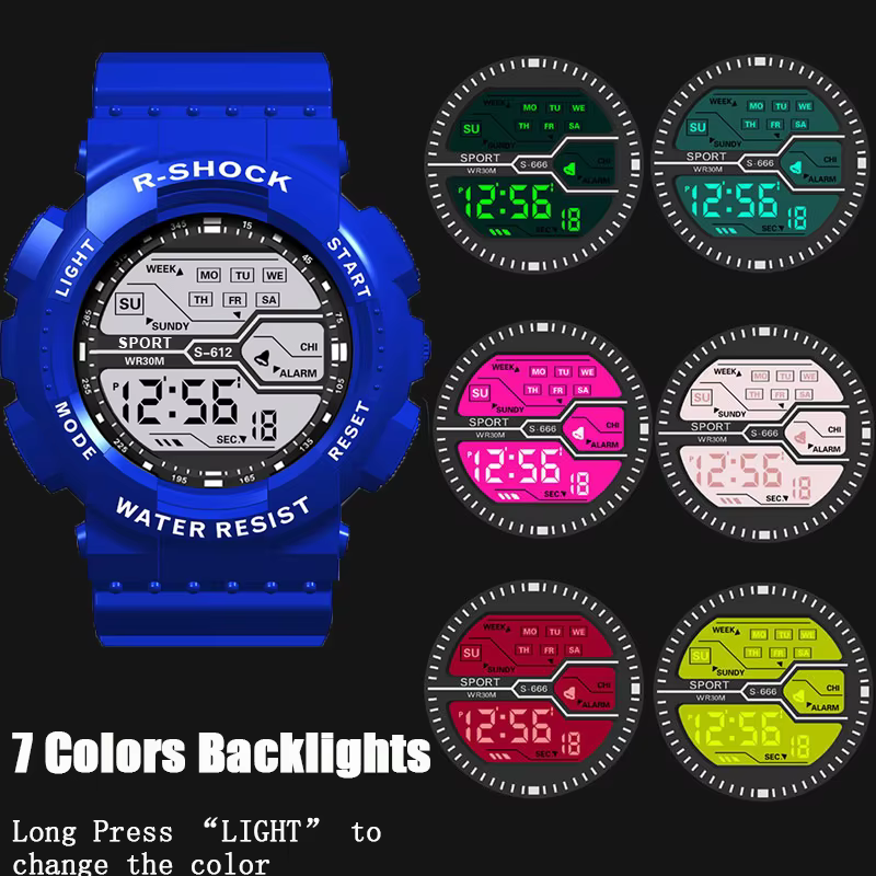 Sport de plein air hommes montre multifonction grand écran LED électronique étanche lumineux militaire numérique montres Reloj Hombre