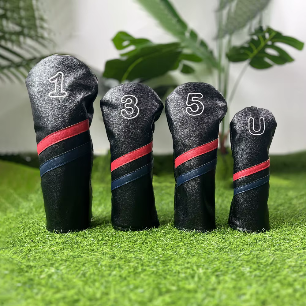 Housse de protection pour club de golf avec design à barres parallèles rouges et bleues, dotée d'un bandeau de tête de type '1,3,5, U', élégante et durable