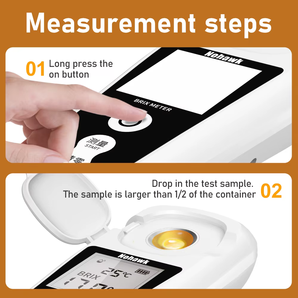 Réfractomètre numérique LCD Nohawk Brix, mesureur de sucre rechargeable pour mesurer la teneur en sucre liquide des boissons aux fruits