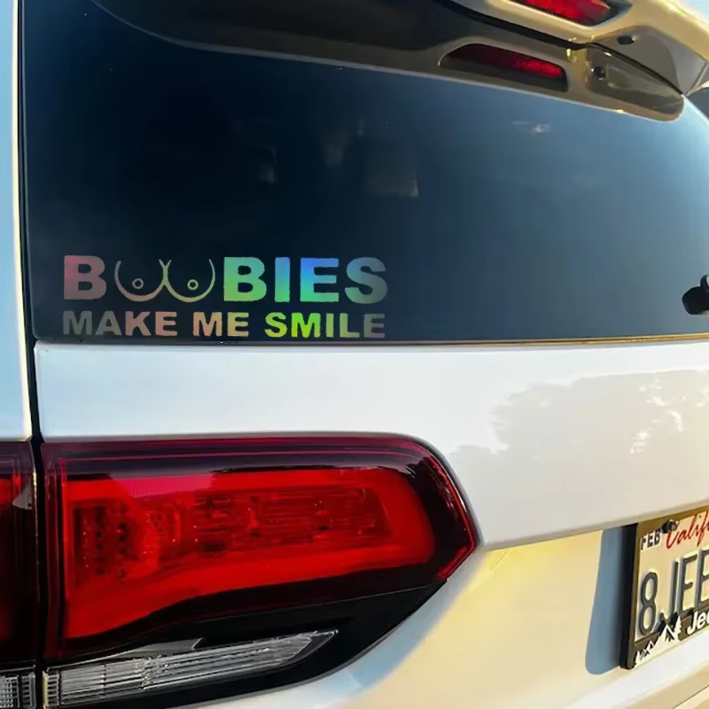 Autocollant de voiture « BOOBIES Make Me Smile », film vinyle amusant pour carrosserie, pare-chocs, fenêtres, moto, ordinateur portable, murs, accessoires de tuning automobile