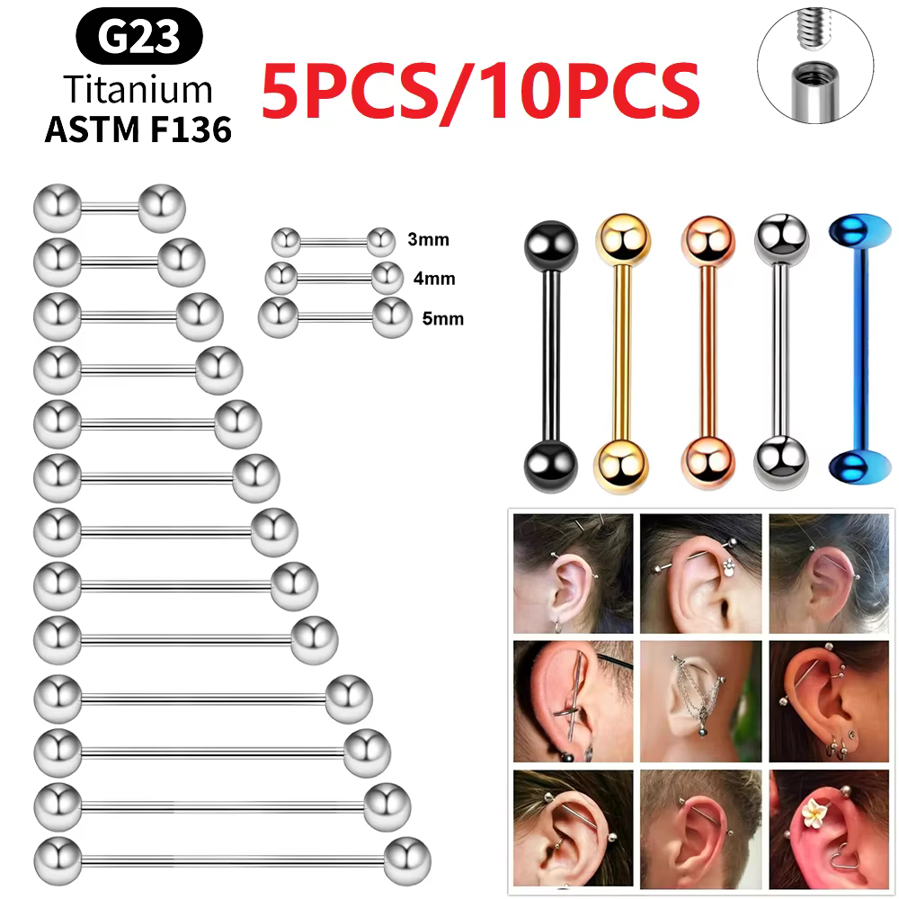Ensemble de barres industrielles en titane pour piercing : Bridge, Helix, Tragus, Cartilage, Daith, Conch, Rook, Labret, Stud de langue, Bijoux corporels, Stack