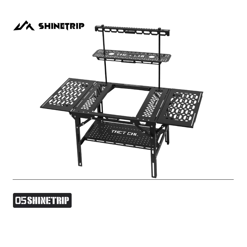 Accessoires de table de camping tactique d'extérieur ShineTrip : Table pliable intégrée en alliage d'aluminium IGT avec barre transversale et plateau stratifié