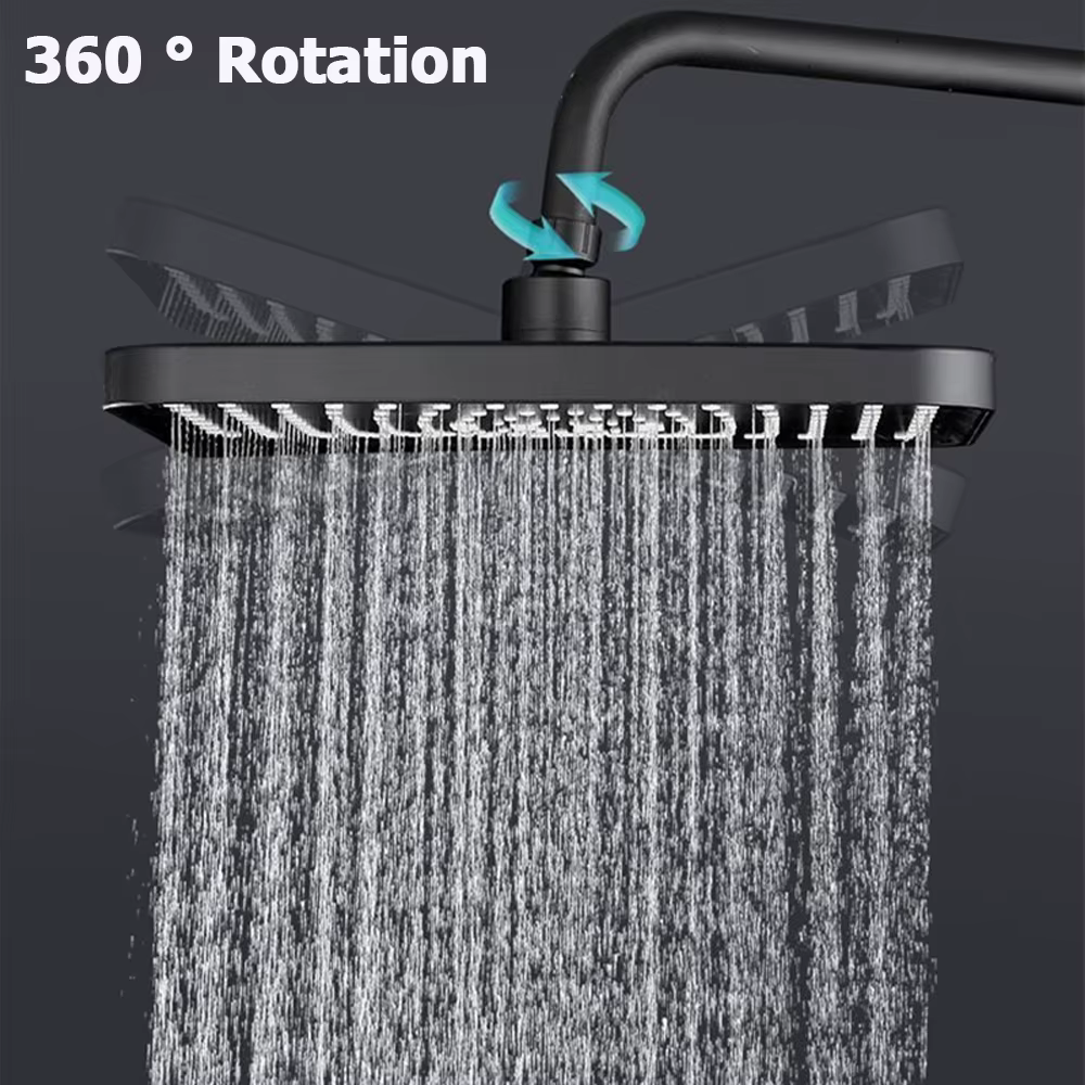 Pommeau de douche monté au plafond, superchararge à grand débit noir, Rotation à 360 degrés, Abs épais, haute pression, grande pluie, salle de bain