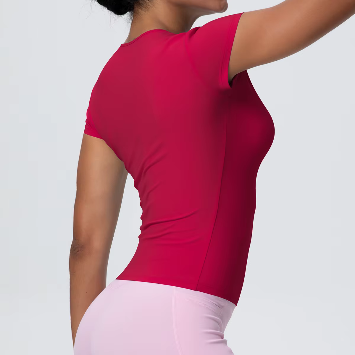 Femme couleur unie haut d'entraînement T-Shirt séchage rapide respirant à manches courtes sport de gymnastique course