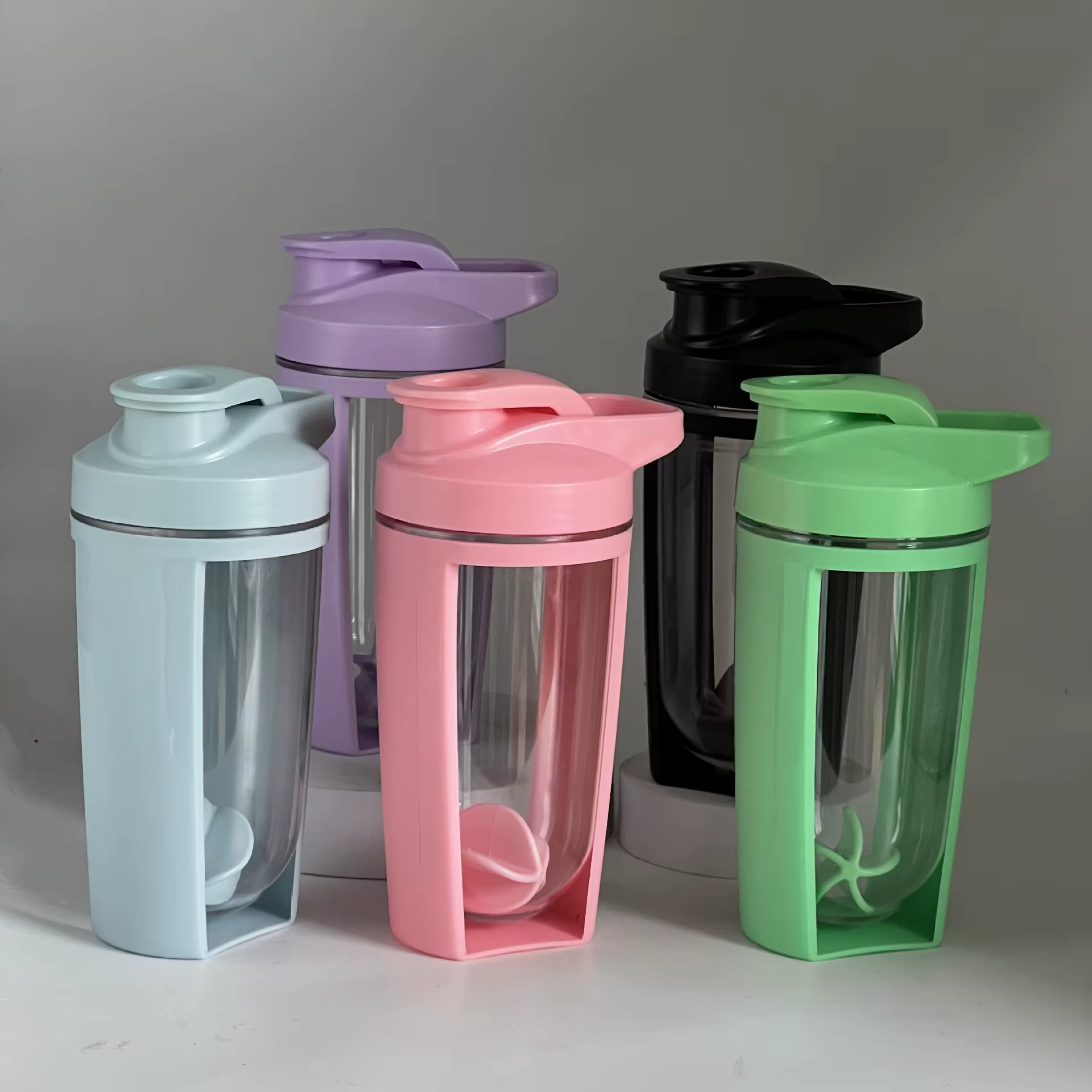 Tasse à secouer 500ML en plastique Double couche graduée Durable étanche mélange de secousse de protéines pour bouteille d'eau de sport de Fitness